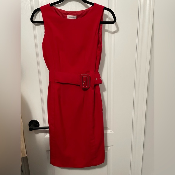 Classic Red Dress with Belt. Calvin Klein. Perfect Office Wear. - Picture 2 of 4